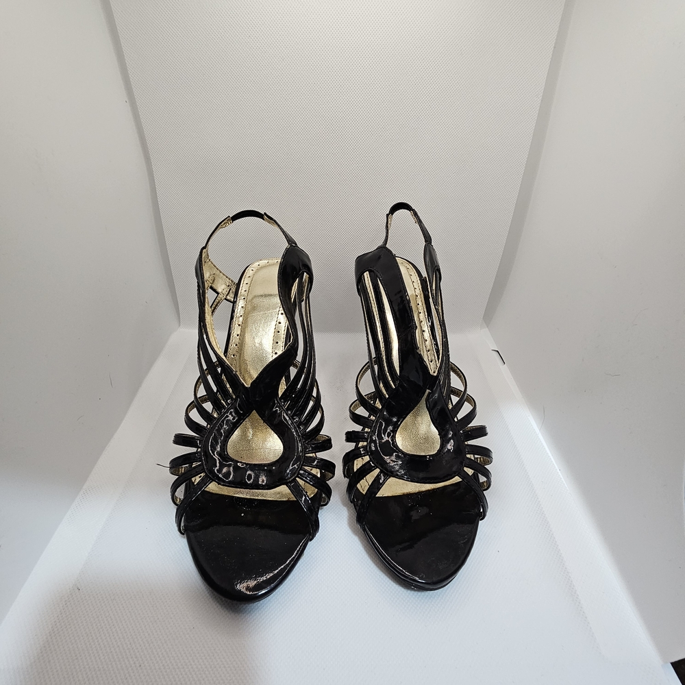 Women's Black Strappy Slingback Heels - Elegant Evening Sandals